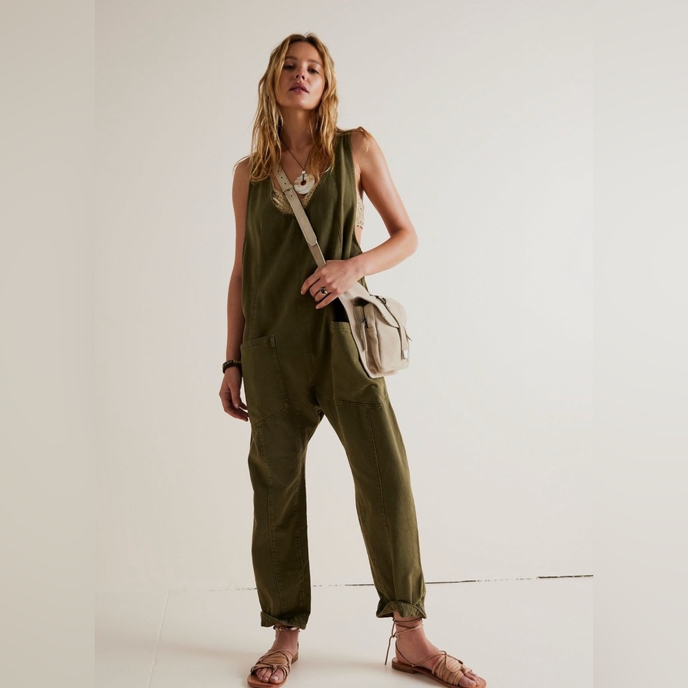 Free People High Roller Jumpsuit Moss Stone Size Large